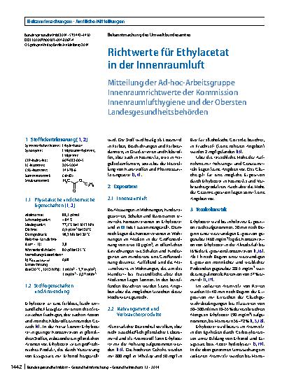 Vorschauseite 1: Richtwerte für Ethylacetat in der Innenraumluft