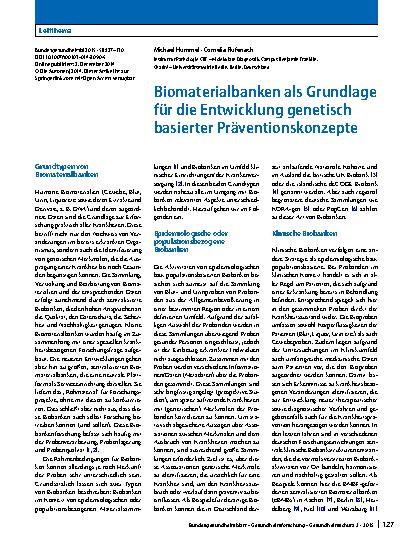 Vorschauseite 1: Biomaterialbanken als Grundlage für die Entwicklung genetisch basierter Präventionskonzepte