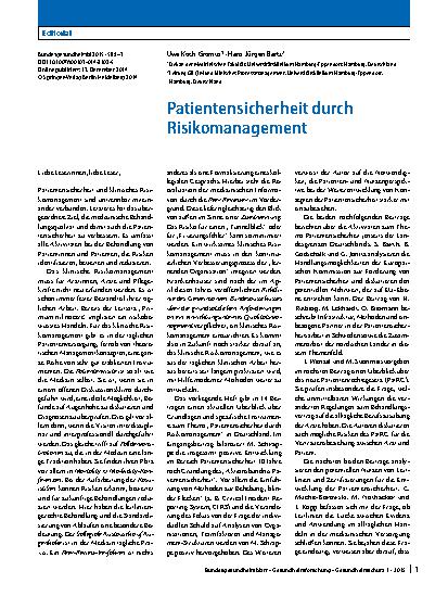 Vorschauseite 1: Patientensicherheit durch Risikomanagement