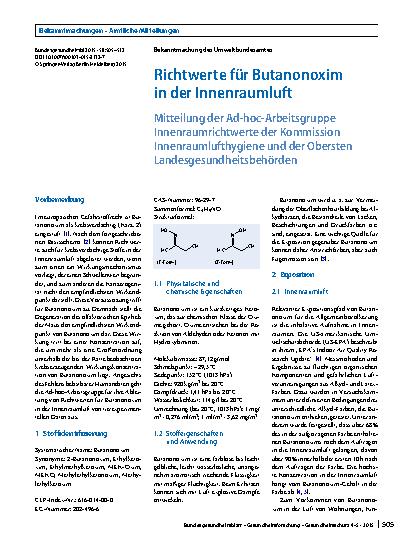 Vorschauseite 1: Richtwerte für Butanonoxim in der Innenraumluft