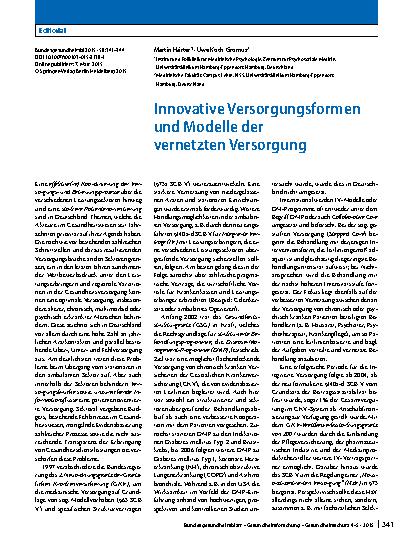 Vorschauseite 1: Innovative Versorgungsformen und Modelle der vernetzten Versorgung