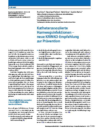 Vorschauseite 1: Katheterassoziierte Harnwegsinfektionen – neue KRINKO-Empfehlung zur Prävention