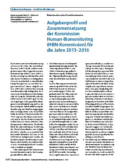 Vorschauseite 1: Aufgabenprofil und Zusammensetzung der Kommission Human-Biomonitoring (HBM-Kommission) für die Jahre 2013–2016