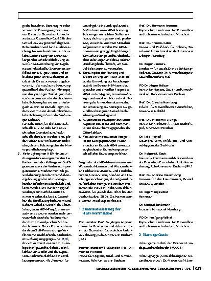 Vorschauseite 2: Aufgabenprofil und Zusammensetzung der Kommission Human-Biomonitoring (HBM-Kommission) für die Jahre 2013–2016