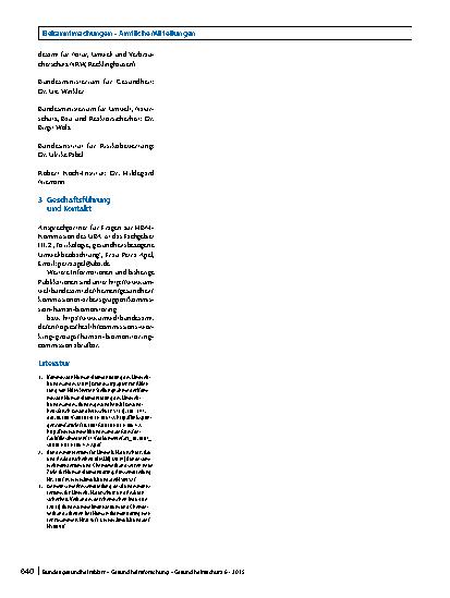 Vorschauseite 3: Aufgabenprofil und Zusammensetzung der Kommission Human-Biomonitoring (HBM-Kommission) für die Jahre 2013–2016
