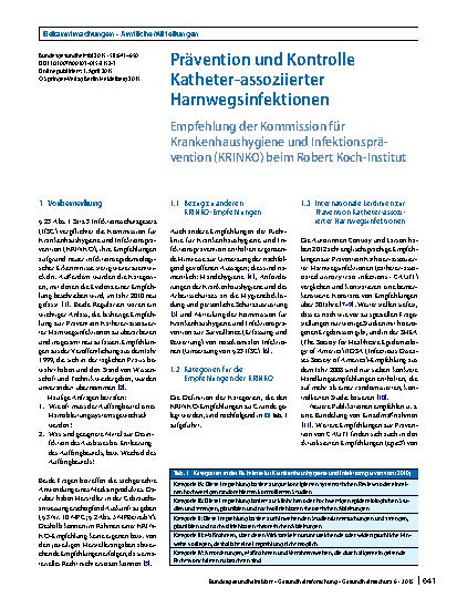 Vorschauseite 1: Prävention und Kontrolle Katheter-assoziierter Harnwegsinfektionen