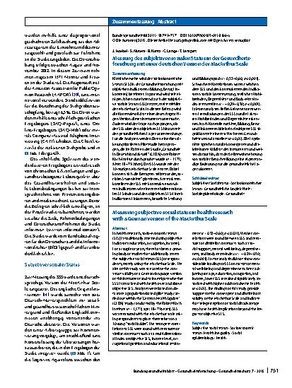 Vorschauseite 3: Messung des subjektiven sozialen Status in der Gesundheitsforschung mit einer deutschen Version der MacArthur Scale