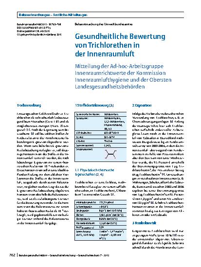 Vorschauseite 1: Gesundheitliche Bewertung von Trichlorethen in der Innenraumluft