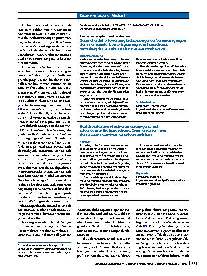 Vorschauseite 3: Gesundheitliche Bewertung krebserzeugender Verunreinigungen der Innenraumluft – erste Ergänzung zum Basisschema