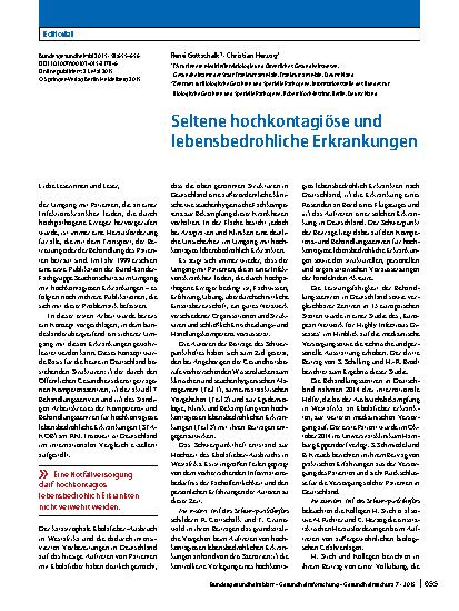 Vorschauseite 1: Seltene hochkontagiöse und lebensbedrohliche Erkrankungen