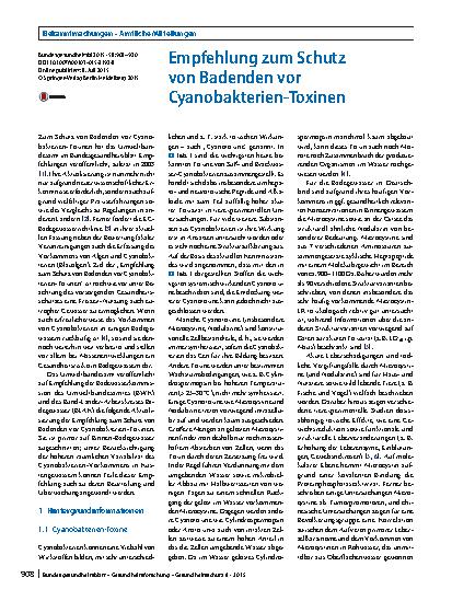 Vorschauseite 1: Empfehlung zum Schutz von Badenden vor Cyanobakterien-Toxinen