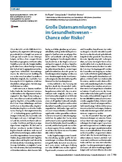 Vorschauseite 1: Große Datensammlungen im Gesundheitswesen – Chance oder Risiko?
