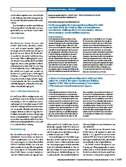 Vorschauseite 3: Stoffmonographie für 2-Mercaptobenzothiazol (2-MBT) und HBM-Werte für 2-MBT im Urin von Erwachsenen und Kindern