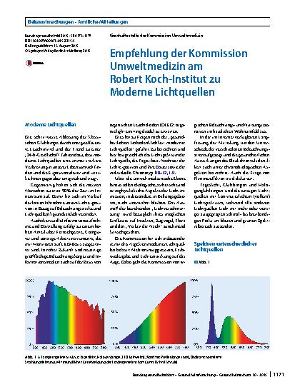 Vorschauseite 1: Empfehlung der Kommission Umweltmedizin am Robert Koch-Institut zu Moderne Lichtquellen