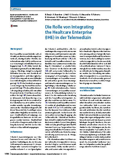 Vorschauseite 1: Die Rolle von Integrating the Healtcare Enterprise (IHE) in der Telemedizin
