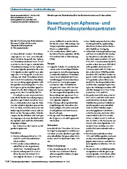Vorschauseite 1: Bewertung von Aphereseund Pool-Thrombozytenkonzentraten