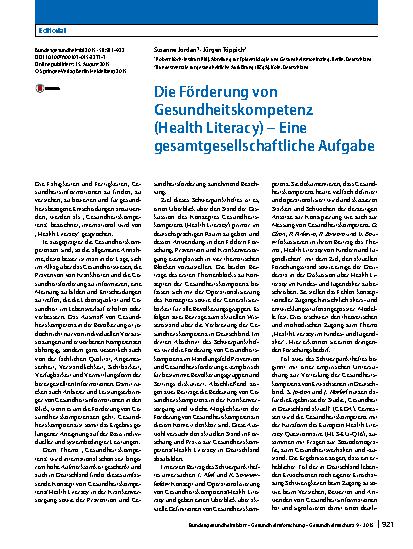 Vorschauseite 1: Die Förderung von Gesundheitskompetenz (Health Literacy) – Eine gesamtgesellschaftliche Aufgabe
