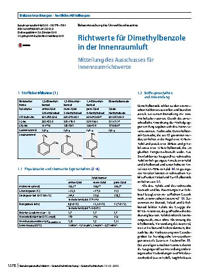 Vorschauseite 1: Richtwerte für Dimethylbenzole in der Innenraumluft