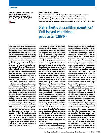 Vorschauseite 1: Sicherheit von Zelltherapeutika/Cell-based medicinal products (CBMP)