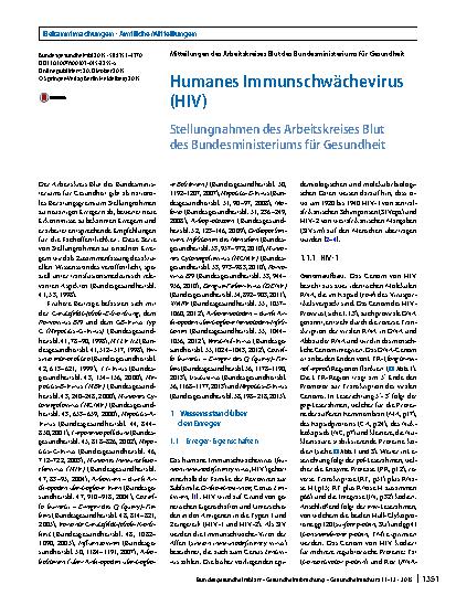 Vorschauseite 1: Humanes Immunschwächevirus (HIV)