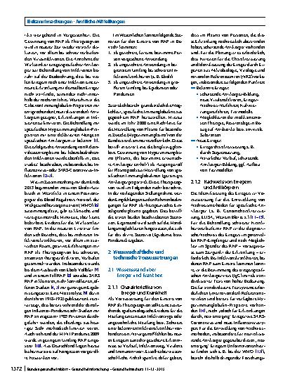 Vorschauseite 2: Stellungnahme zur Gewinnung und Nutzung von Rekonvaleszentenplasma (RKP) als Therapieoption bei Ausbrüchen schwerer Infektionen
