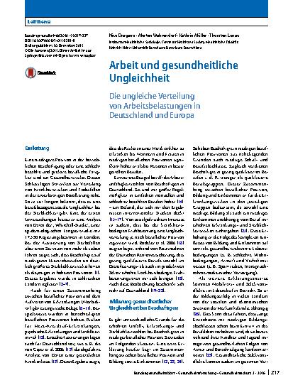 Vorschauseite 1: Arbeit und gesundheitliche Ungleichheit