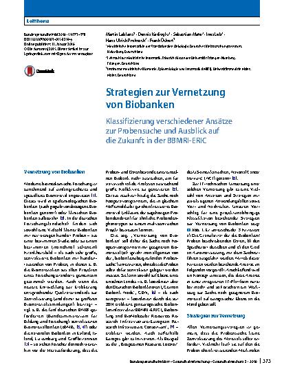 Vorschauseite 1: Strategien zur Vernetzung von Biobanken