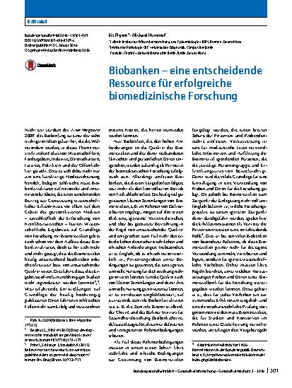 Vorschauseite 1: Biobanken – eine entscheidende Ressource für erfolgreiche biomedizinische Forschung