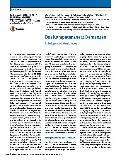 Vorschauseite 1: Das Kompetenznetz Demenzen