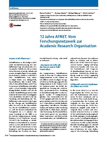 Vorschauseite 1: 12 Jahre AFNET. Vom Forschungsnetzwerk zur Academic Research Organisation
