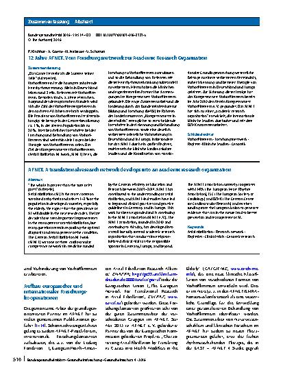 Vorschauseite 3: 12 Jahre AFNET. Vom Forschungsnetzwerk zur Academic Research Organisation