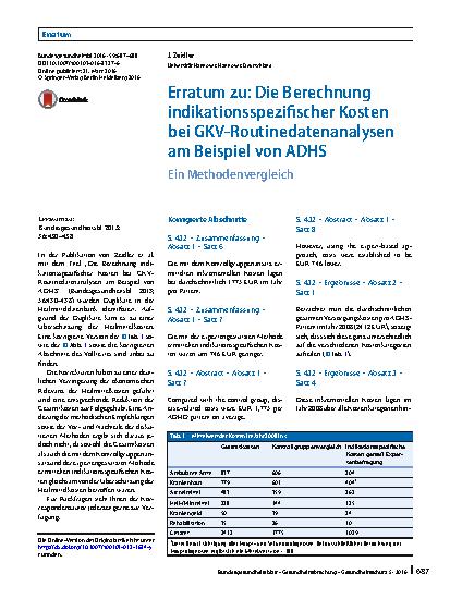 Vorschauseite 1: Erratum zu: Die Berechnung indikationsspezifischer Kosten bei GKV-Routinedatenanalysen am Beispiel von ADHS
