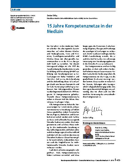 Vorschauseite 1: 15 Jahre Kompetenznetze in der Medizin