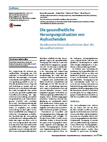 Vorschauseite 1: Die gesundheitliche Versorgungssituation von Asylsuchenden