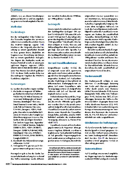 Vorschauseite 2: Systematische Übersicht und „Mapping“ empirischer Studien des Gesundheitszustands und der medizinischen Versorgung von Flüchtlingen und Asylsuchenden in Deutschland (1990 – 2014)