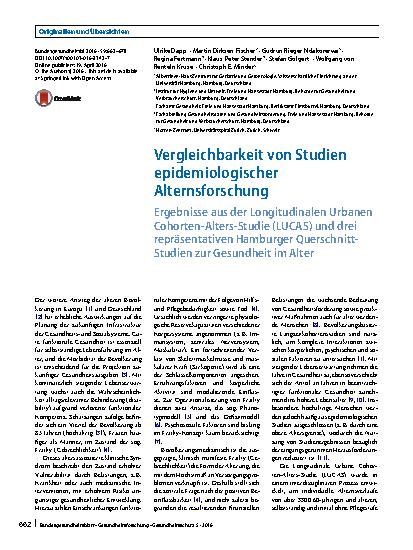 Vorschauseite 1: Vergleichbarkeit von Studien epidemiologischer Alternsforschung