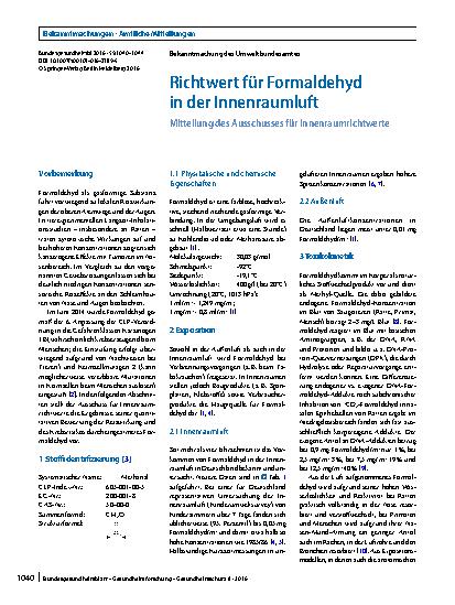 Vorschauseite 1: Richtwert für Formaldehyd in der Innenraumluft