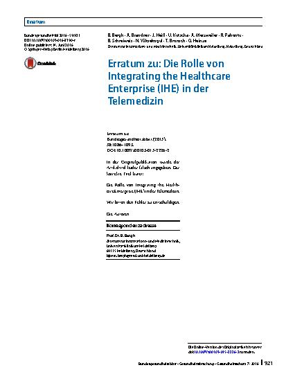 Vorschauseite 1: Erratum zu: Die Rolle von Integrating the Healthcare Enterprise (IHE) in der Telemedizin