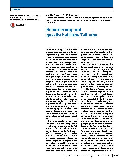 Vorschauseite 1: Behinderung und gesellschaftliche Teilhabe
