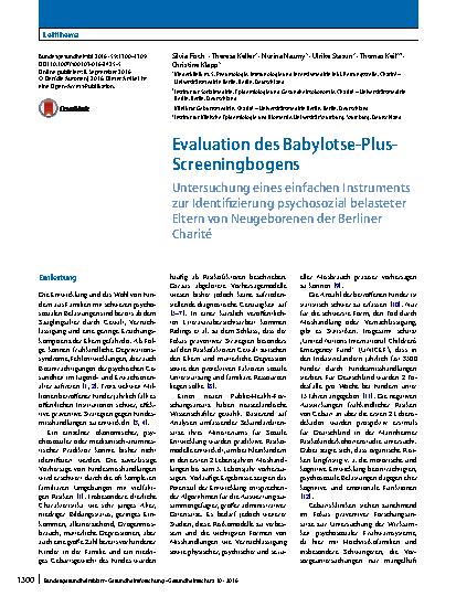 Vorschauseite 1: Evaluation des Babylotse-Plus-Screeningbogens