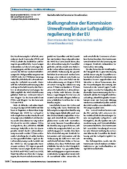 Vorschauseite 1: Stellungnahme der Kommission Umweltmedizin zur Luftqualitäts-regulierung in der EU