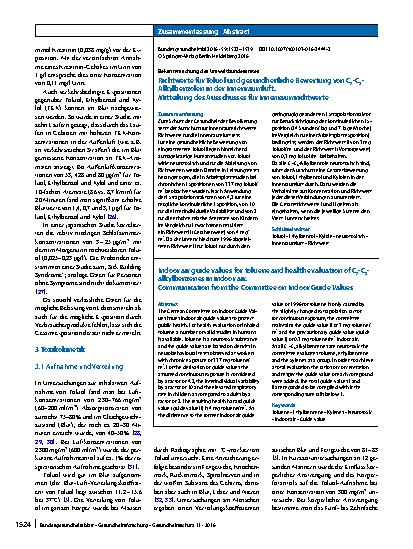 Vorschauseite 3: Richtwerte für Toluol und gesundheitliche Bewertung von C7-C8-Alkylbenzolen in der Innenraumluft