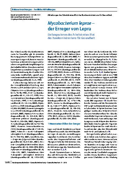 Vorschauseite 1: Mycobacterium leprae – der Erreger von Lepra