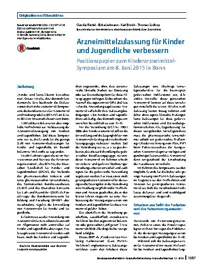 Vorschauseite 1: Arzneimittelzulassung für Kinder und Jugendliche verbessern