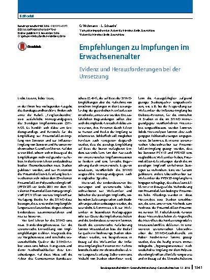 Vorschauseite 1: Empfehlungen zu Impfungen im Erwachsenenalter