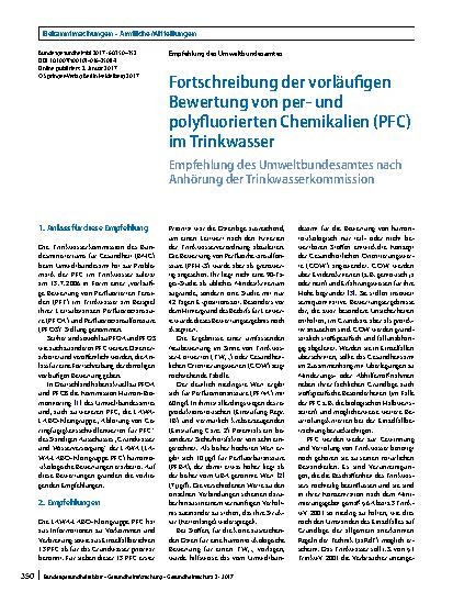 Vorschauseite 1: Fortschreibung der vorläufigen Bewertung von perund polyfluorierten Chemikalien (PFC) im Trinkwasser