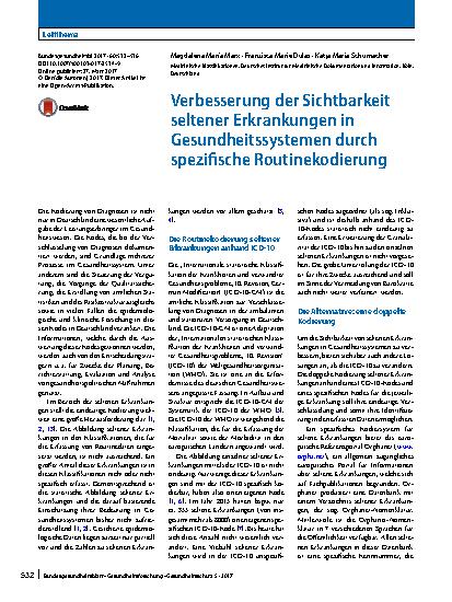 Vorschauseite 1: Verbesserung der Sichtbarkeit seltener Erkrankungen in Gesundheitssystemen durch spezifische Routinekodierung