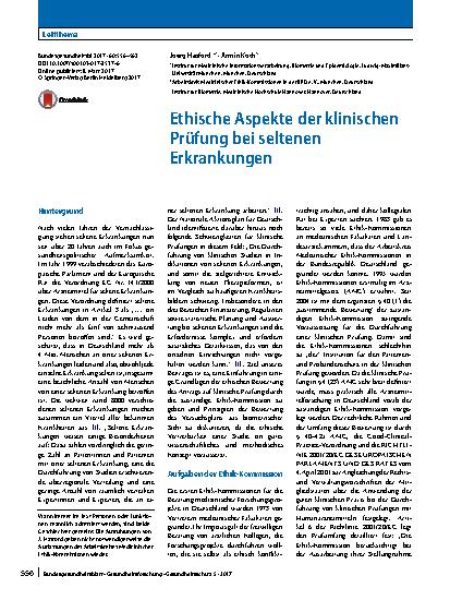 Vorschauseite 1: Ethische Aspekte der klinischen Prüfung bei seltenen Erkrankungen