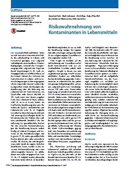 Vorschauseite 1: Risikowahrnehmung von Kontaminanten in Lebensmitteln
