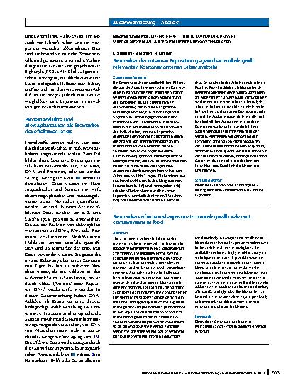 Vorschauseite 3: Biomarker der internen Exposition gegenüber toxikologisch relevanten Kontaminanten in Lebensmitteln